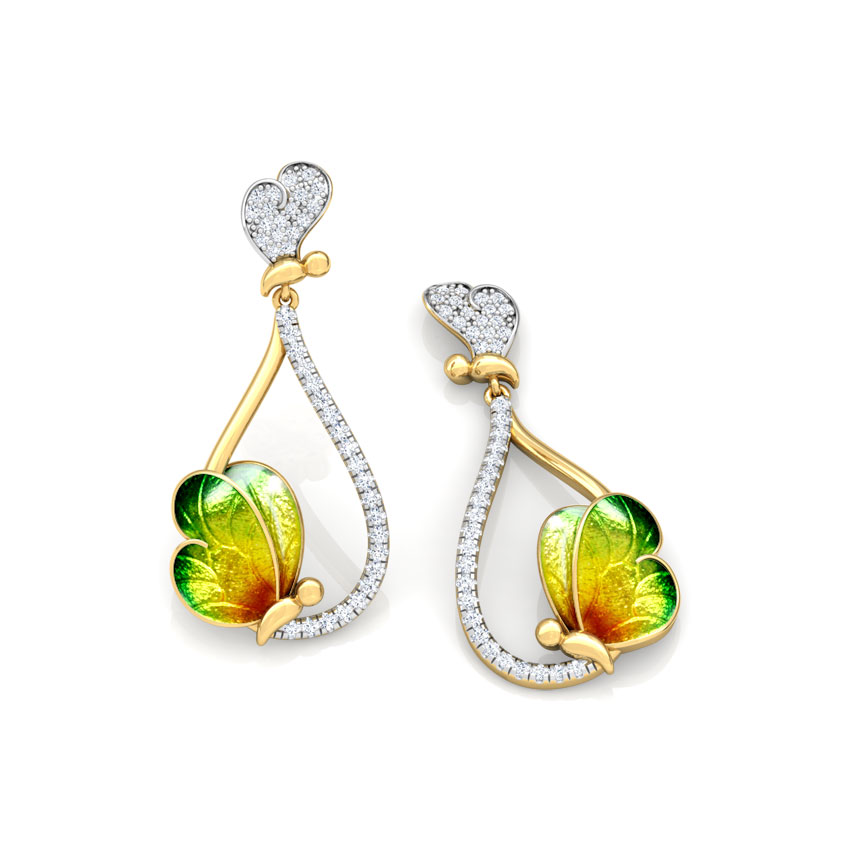 Opulent Green Butterfly Diamond Drop Earrings
