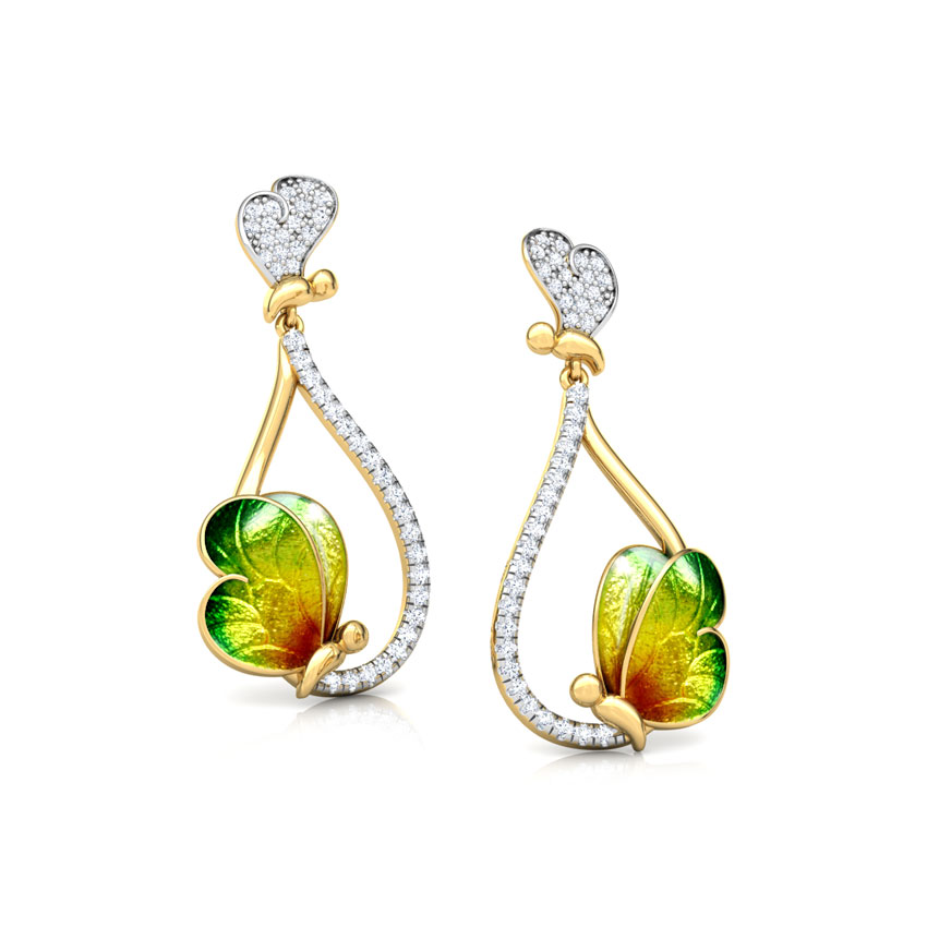 Opulent Green Butterfly Diamond Drop Earrings