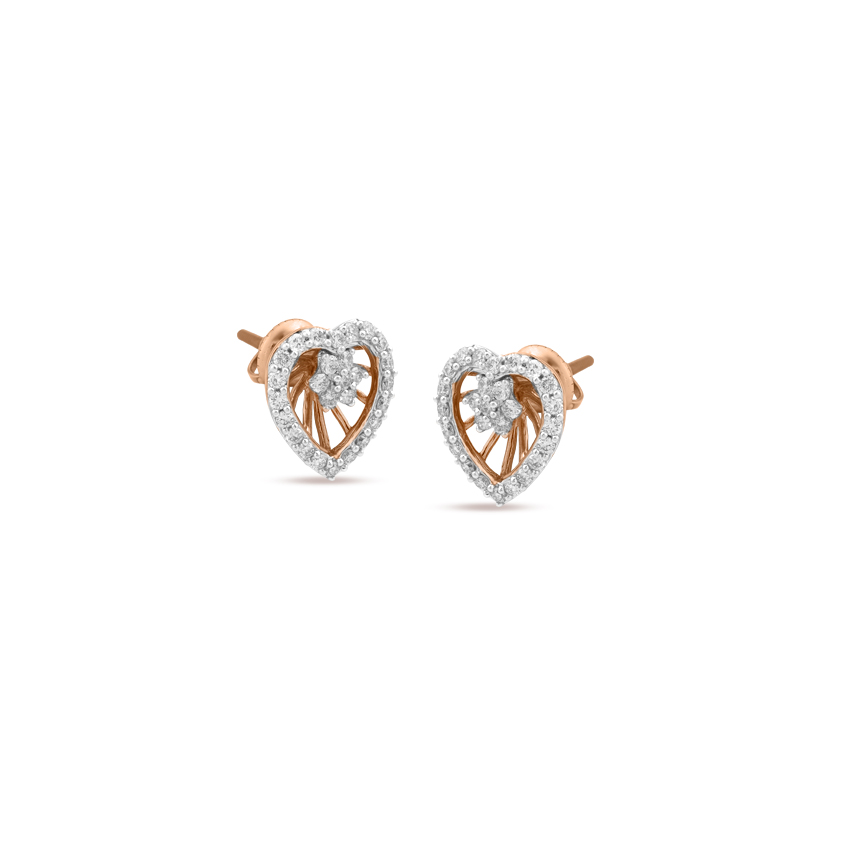 Diamond Earrings 18 Karat Rose Gold Soaring Heart Diamond Stud Earrings