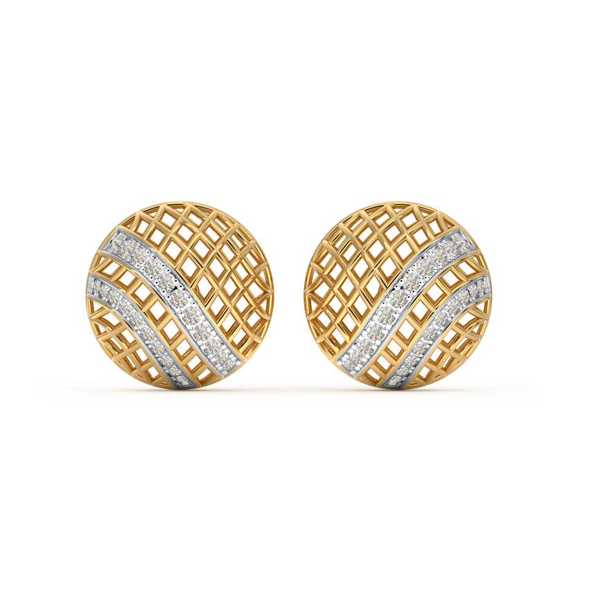 Checkered Mesh Diamond Stud Earrings