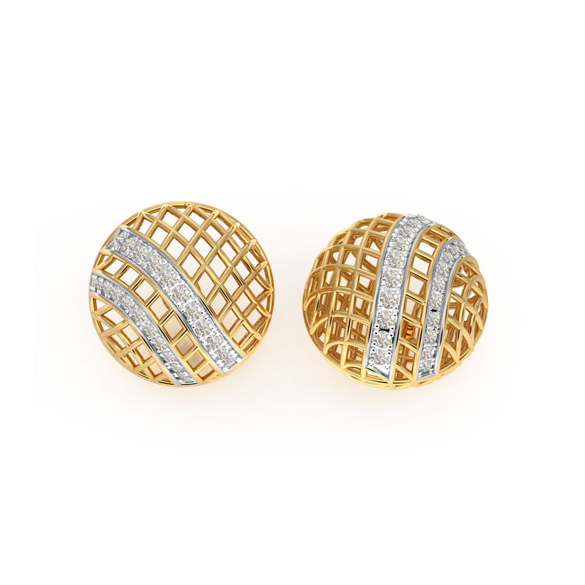 Checkered Mesh Diamond Stud Earrings