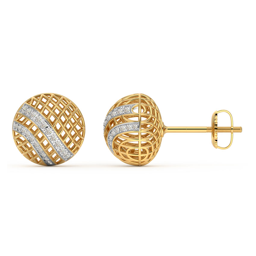 Checkered Mesh Diamond Stud Earrings