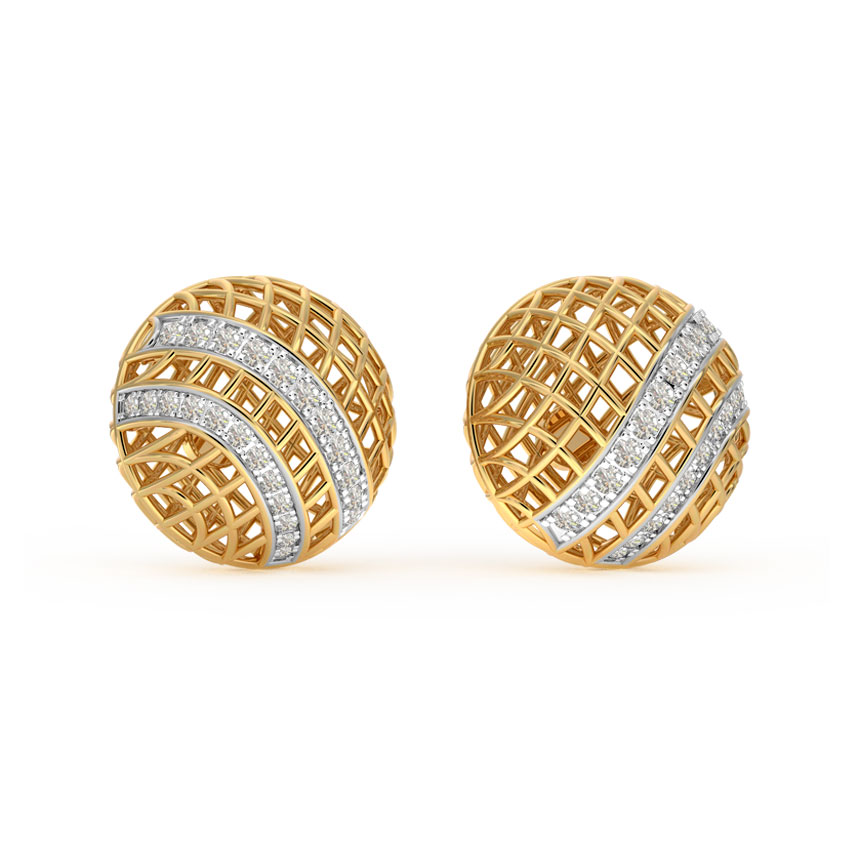 Checkered Mesh Diamond Stud Earrings