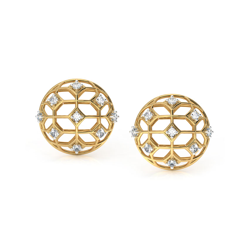 Dome Mesh Diamond Stud Earrings