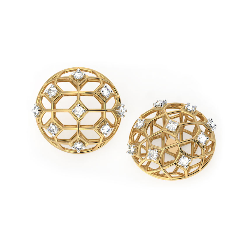 Dome Mesh Diamond Stud Earrings