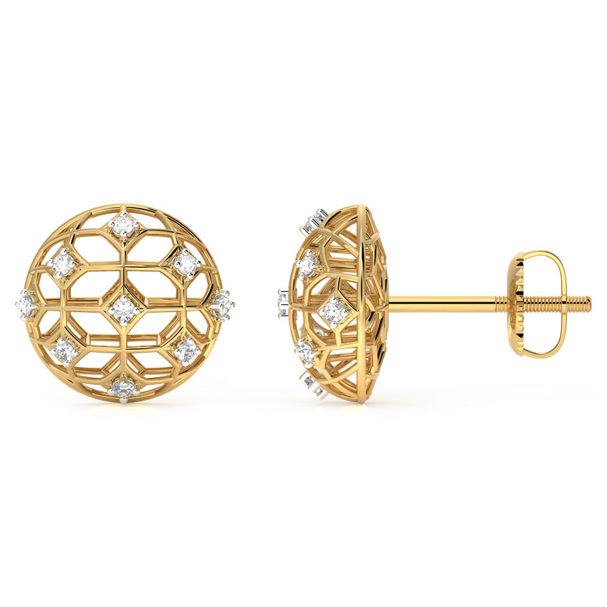 Dome Mesh Diamond Stud Earrings