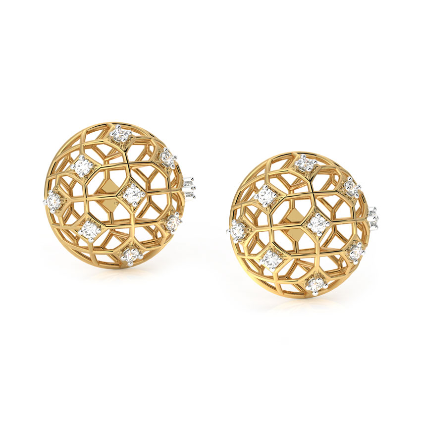 Dome Mesh Diamond Stud Earrings