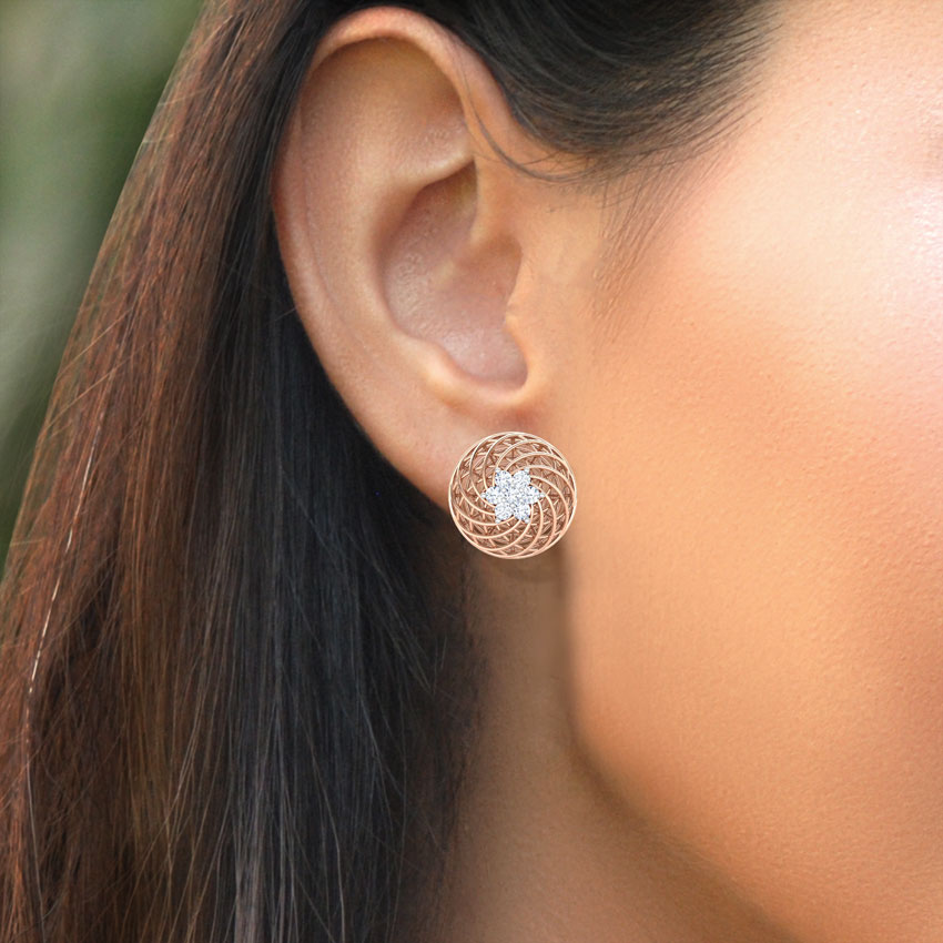 Diamond Earrings 18 Karat Rose Gold Floret Mesh Diamond Stud Earrings