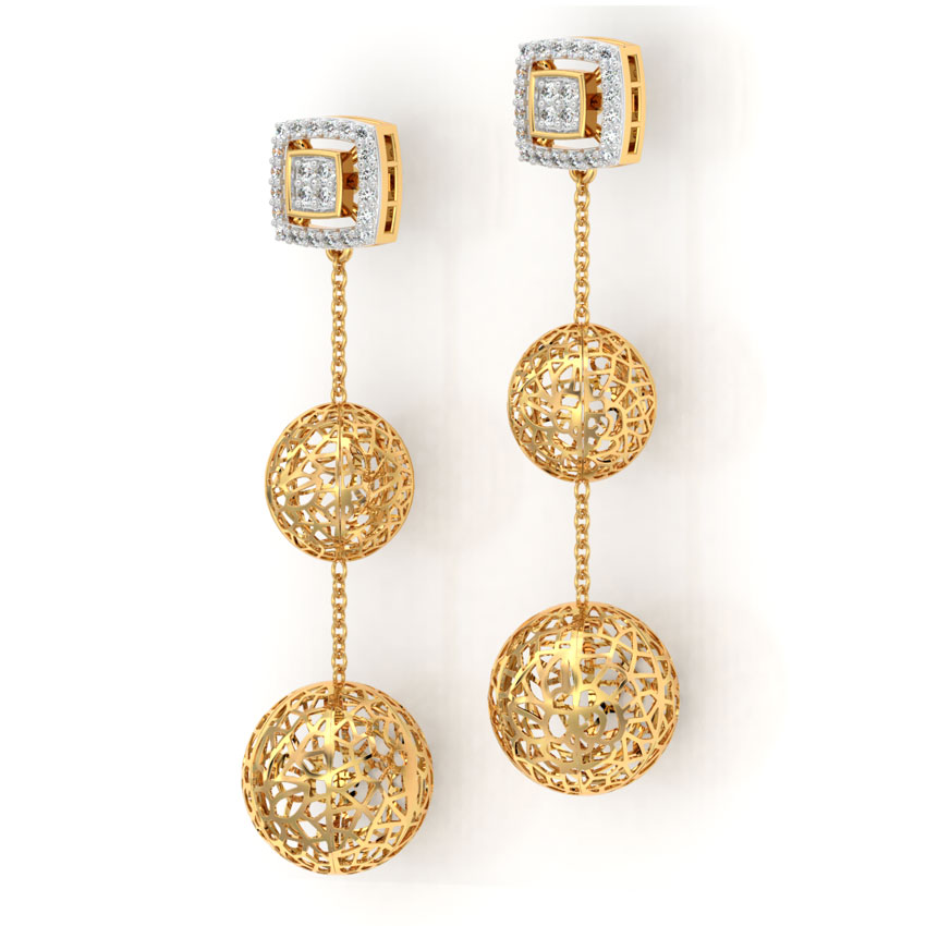 Diamond Earrings 18 Karat Yellow Gold Orb Cutout Diamond Drop Earrings