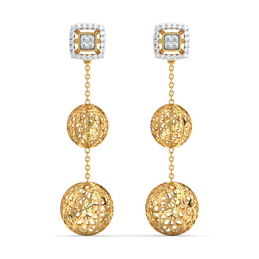 Diamond Earrings 18 Karat Yellow Gold Orb Cutout Diamond Drop Earrings