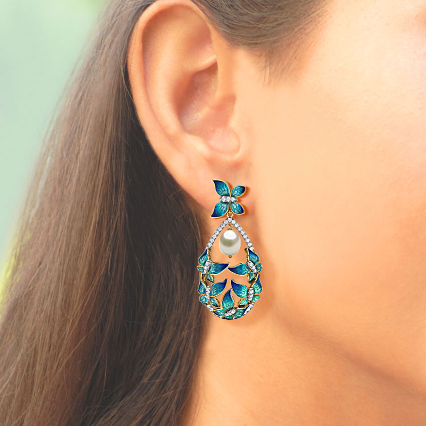 Elegant Blue Butterfly Pearl Drop Earrings Elegant Blue Butterfly Pearl Drop Earrings