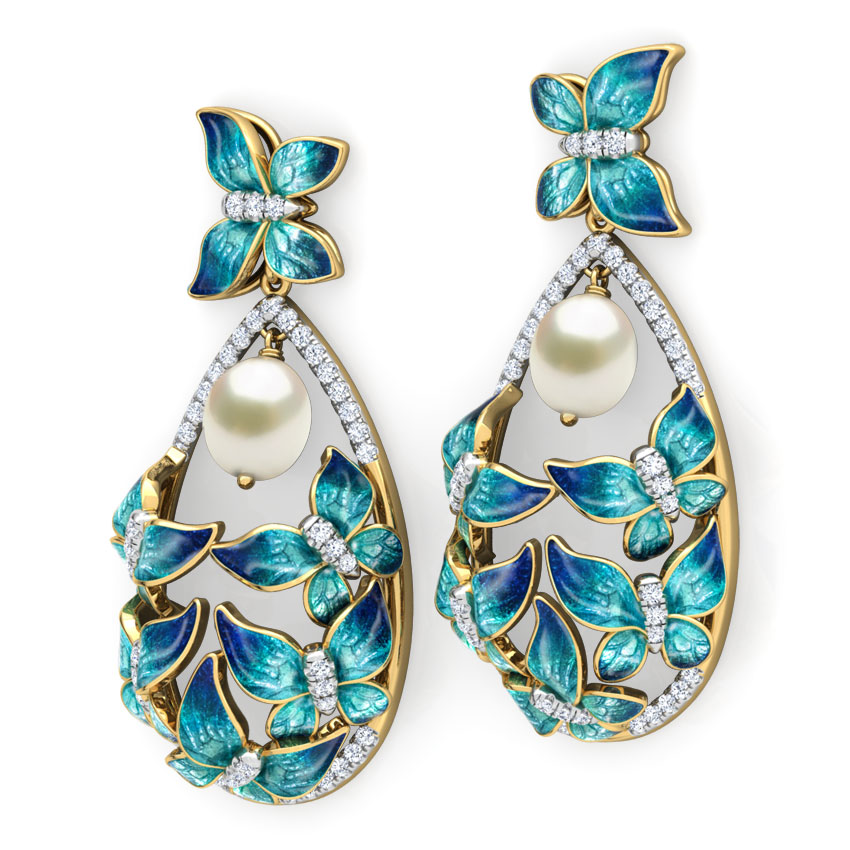 Elegant Blue Butterfly Pearl Drop Earrings Elegant Blue Butterfly Pearl Drop Earrings
