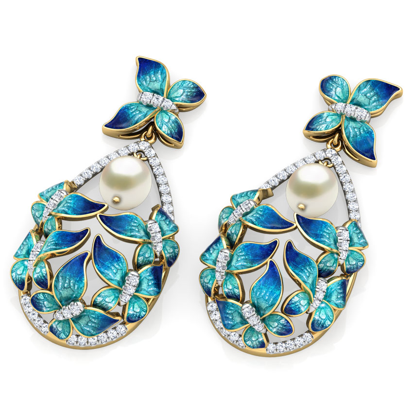 Elegant Blue Butterfly Pearl Drop Earrings Elegant Blue Butterfly Pearl Drop Earrings