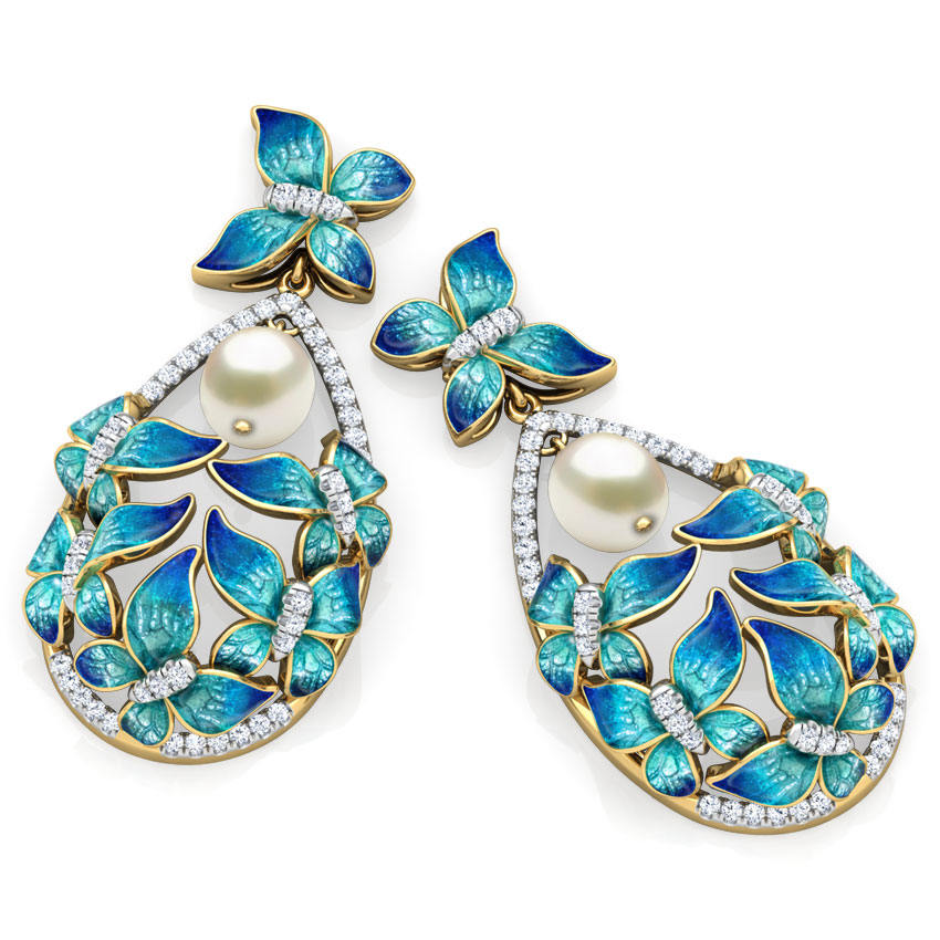 Elegant Blue Butterfly Pearl Drop Earrings Elegant Blue Butterfly Pearl Drop Earrings