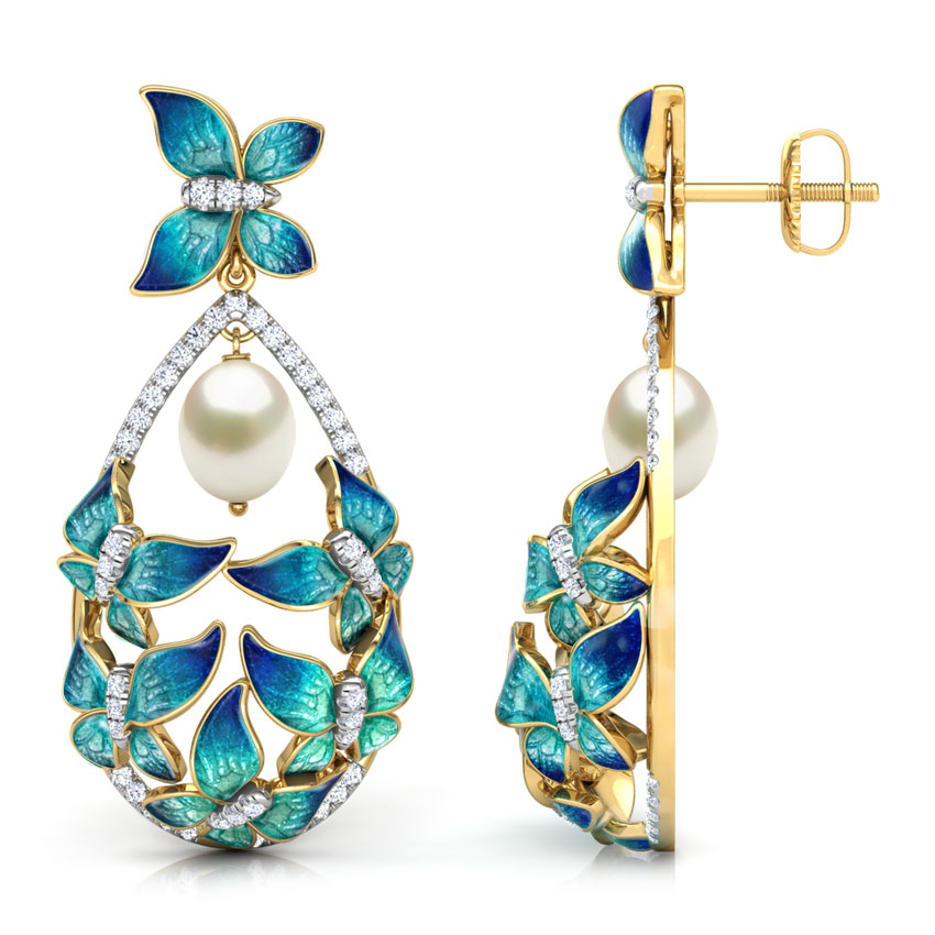 Elegant Blue Butterfly Pearl Drop Earrings Elegant Blue Butterfly Pearl Drop Earrings