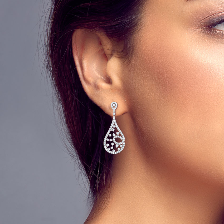Twirl Cluster Diamond Drop Earrings Twirl Cluster Diamond Drop Earrings