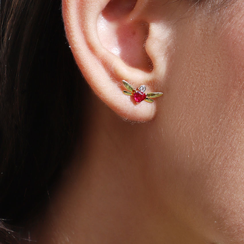 Hover Dragonfly Gemstone Stud Earrings