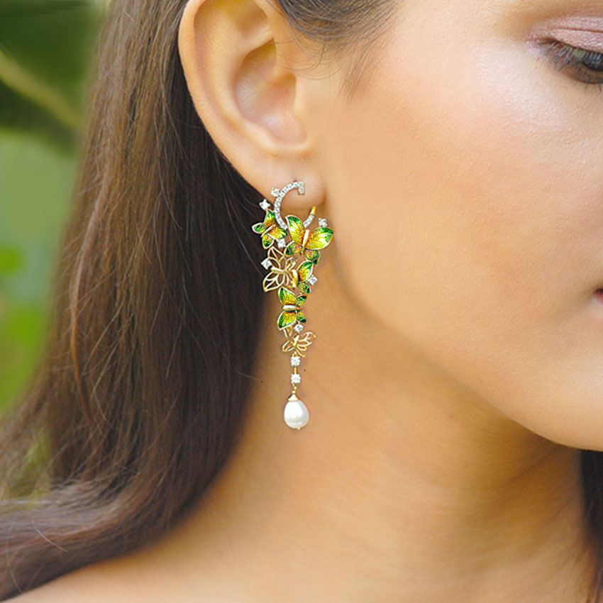 Glorious Green Butterfly Drop Earrings