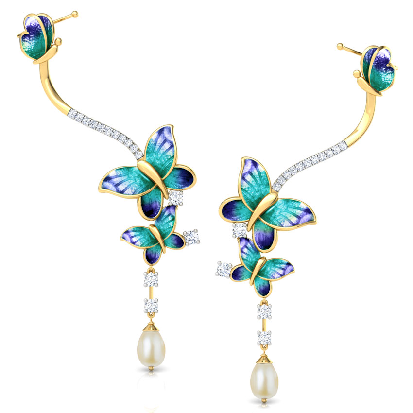 Intricate Blue Butterfly Drop Earrings