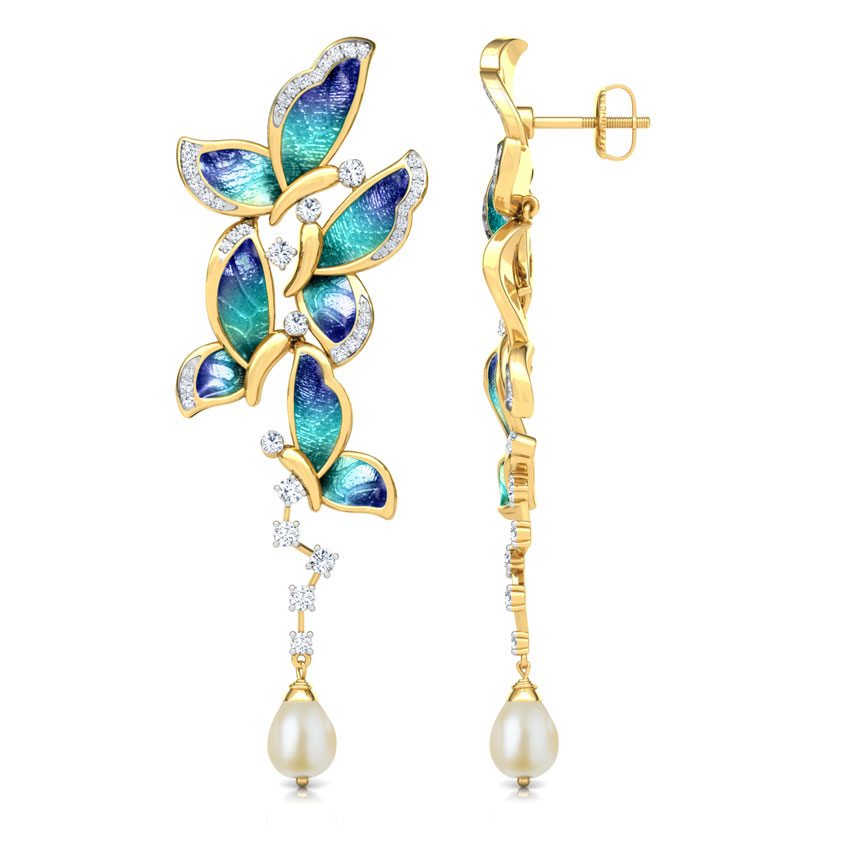 Blue Butterfly Pearl Drop Earrings Blue Butterfly Pearl Drop Earrings
