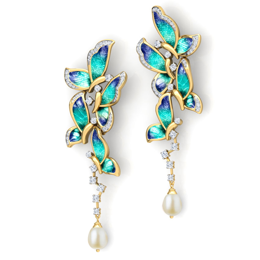 Blue Butterfly Pearl Drop Earrings Blue Butterfly Pearl Drop Earrings