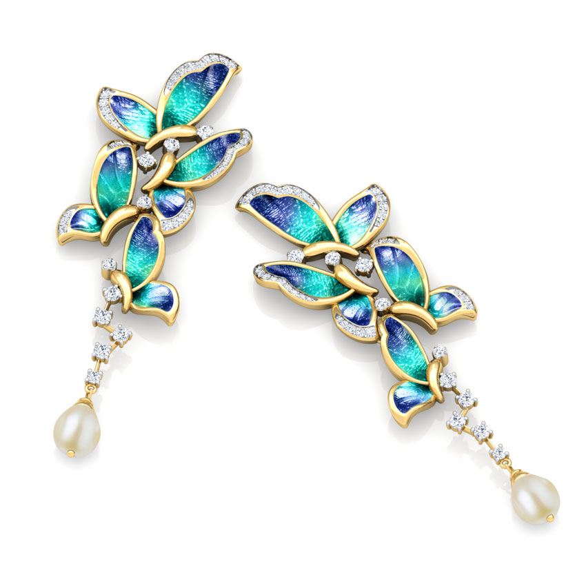Blue Butterfly Pearl Drop Earrings Blue Butterfly Pearl Drop Earrings