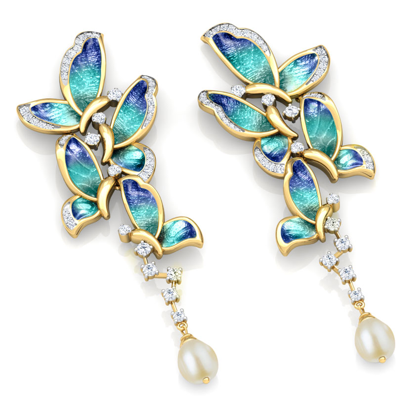 Blue Butterfly Pearl Drop Earrings Blue Butterfly Pearl Drop Earrings