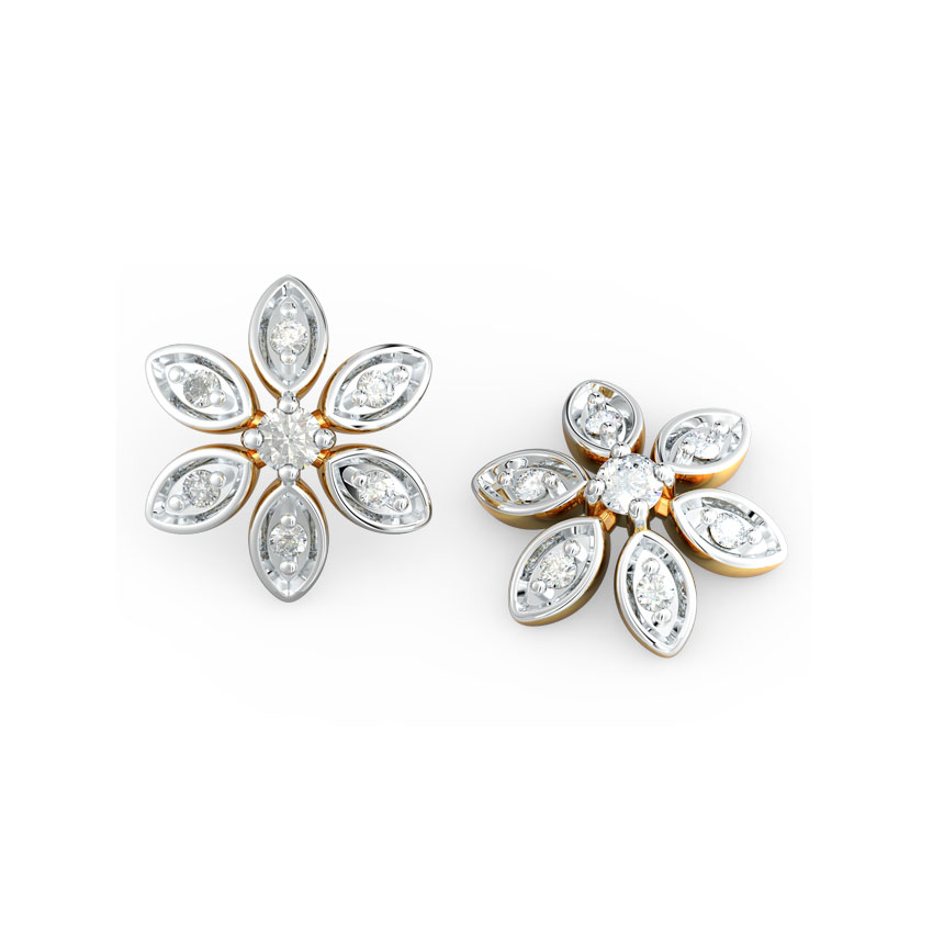 Diamond Earrings 14 Karat Yellow Gold Daisy Floret Diamond Stud Earrings