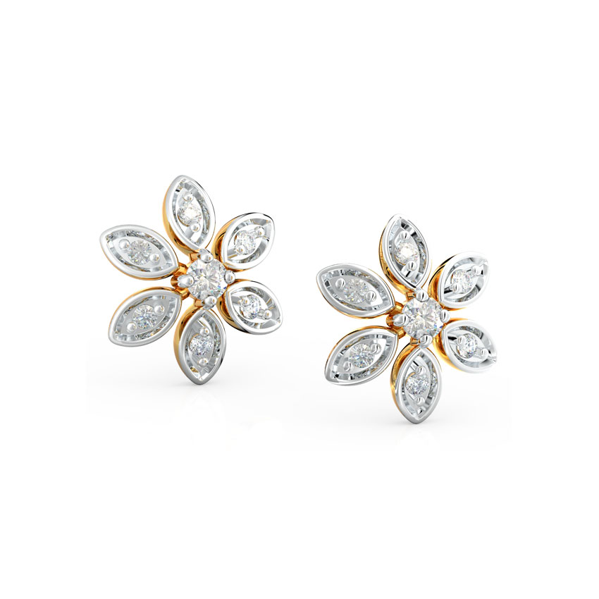 Diamond Earrings 14 Karat Yellow Gold Daisy Floret Diamond Stud Earrings