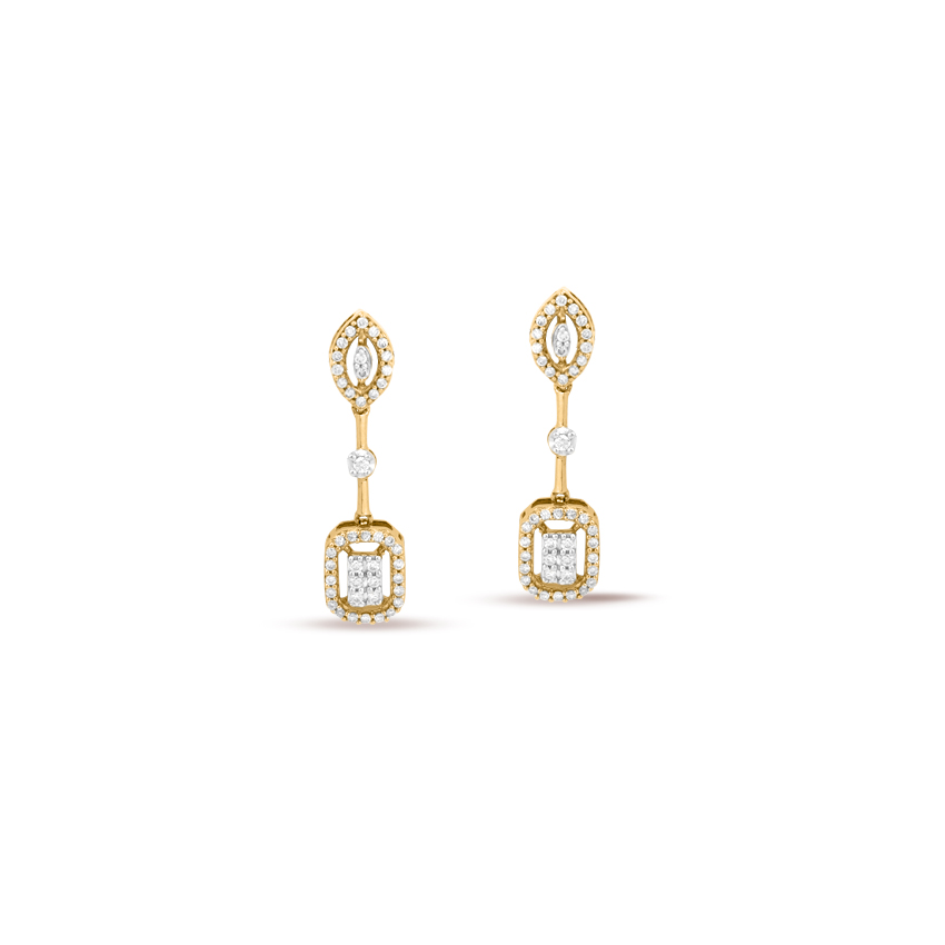 Diamond Earrings 18 Karat Yellow Gold Blingy Cluster Diamond Drop Earrings