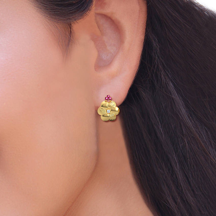 Brushed Floret Gemstone Stud Earrings
