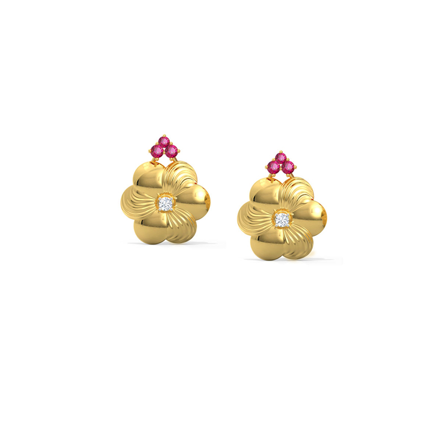 Brushed Floret Gemstone Stud Earrings