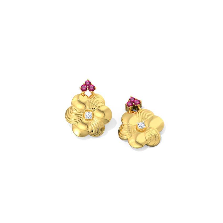 Brushed Floret Gemstone Stud Earrings