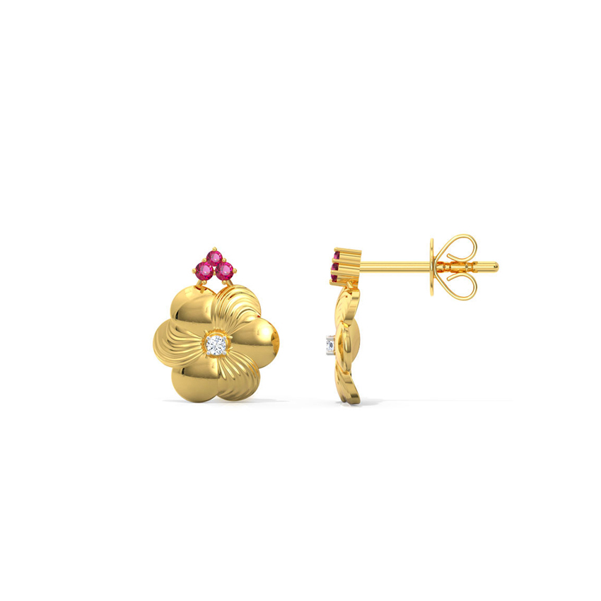 Brushed Floret Gemstone Stud Earrings