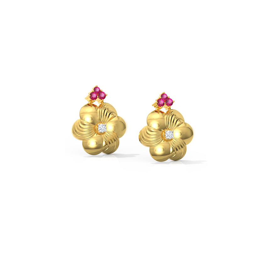 Brushed Floret Gemstone Stud Earrings