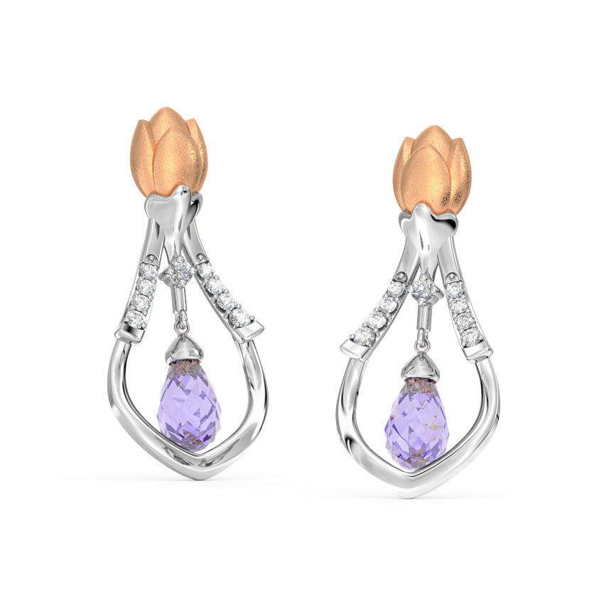 Diamond,Gemstone Earrings 14 Karat Two Tone Gold Classic Tulip Gemstone Drop Earrings