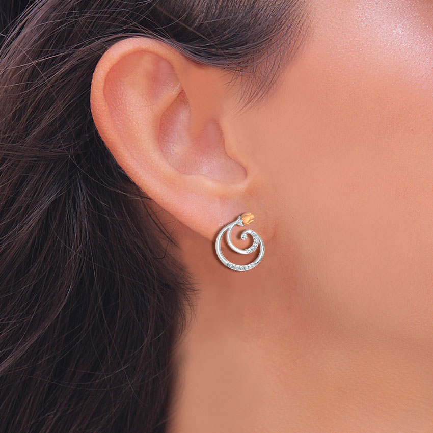 Swirl Tulip Diamond Stud Earrings