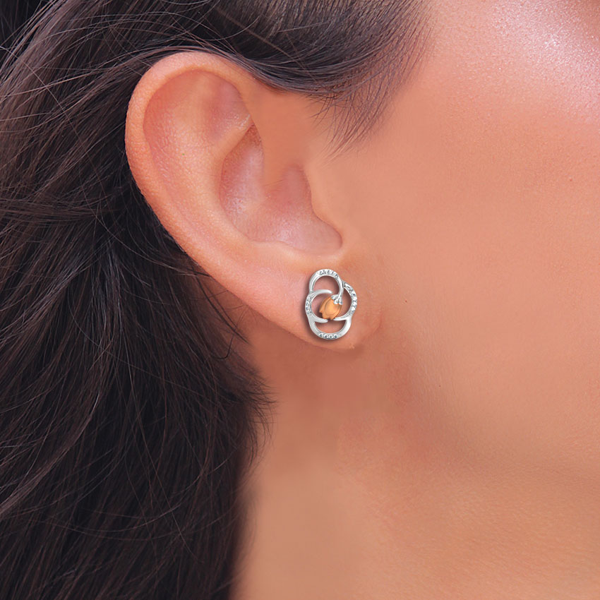 Enclosed Tulip Diamond Stud Earrings
