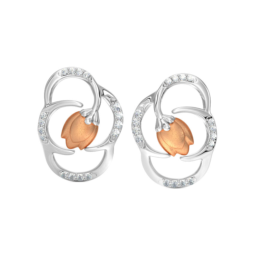 Enclosed Tulip Diamond Stud Earrings