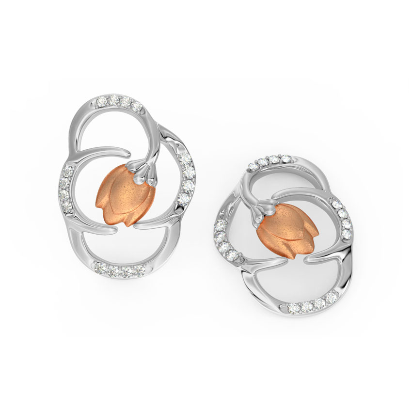 Enclosed Tulip Diamond Stud Earrings