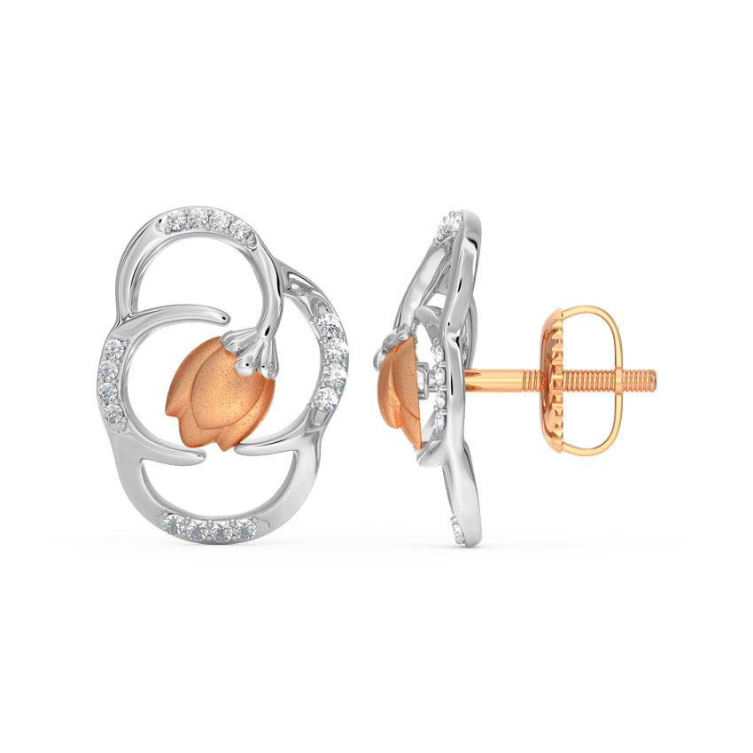 Enclosed Tulip Diamond Stud Earrings
