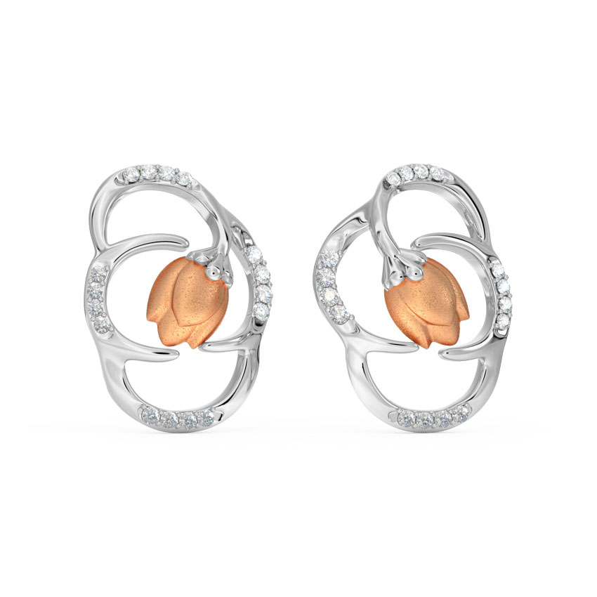 Enclosed Tulip Diamond Stud Earrings