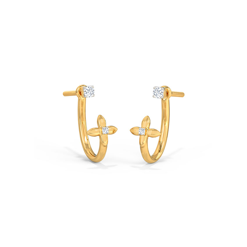 Diamond Earrings 14 Karat Yellow Gold Minimal Floret Diamond Ear Jacket