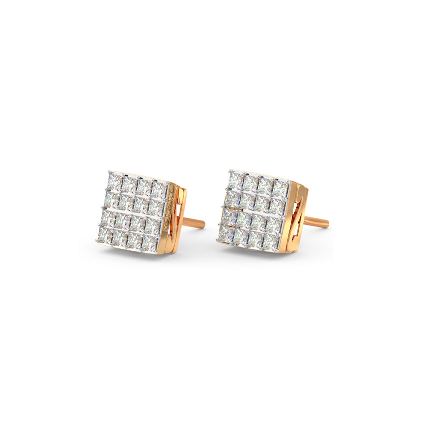 Diamond Earrings 18 Karat Rose Gold Minimalistic Quad Diamond Stud Earrings
