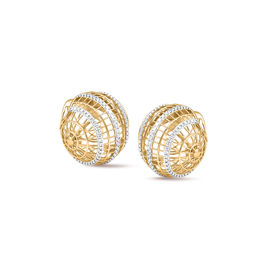 Diamond Earrings 18 Karat Yellow Gold Voluminous Orb Diamond Hoop Earrings
