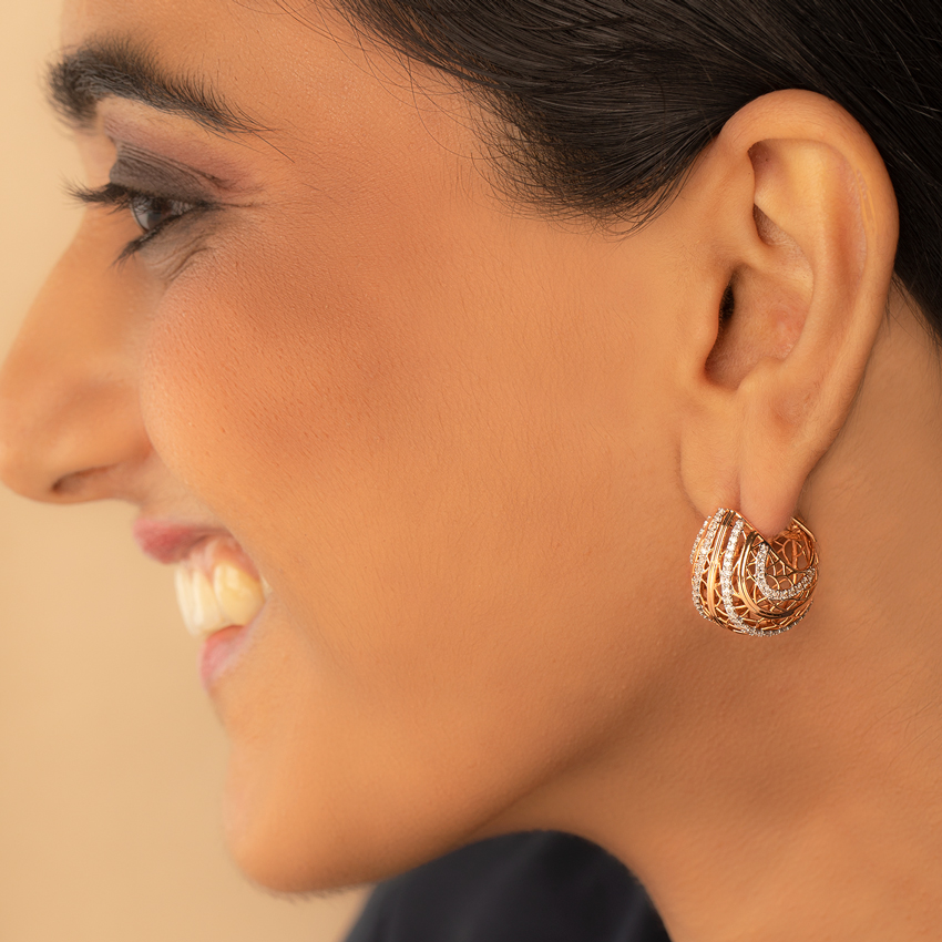 Golden Maze Diamond Hoop Earrings