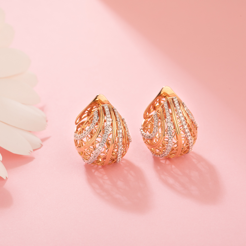 Golden Maze Diamond Hoop Earrings