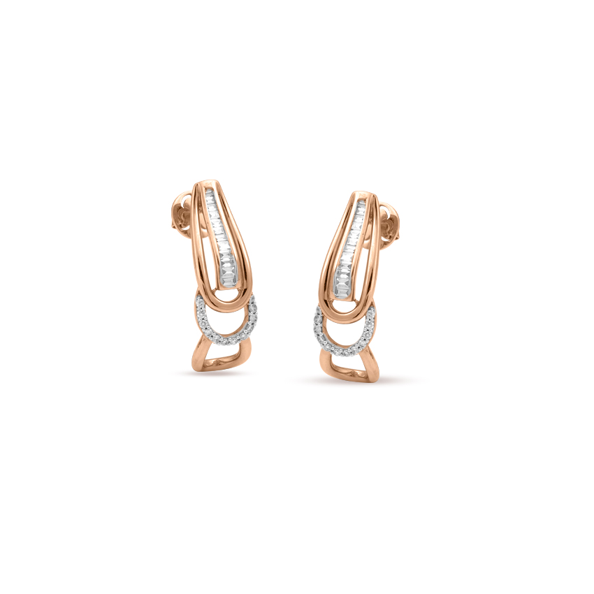 Diamond Earrings 18 Karat Rose Gold Minimalist Diamond Hoop Earrings
