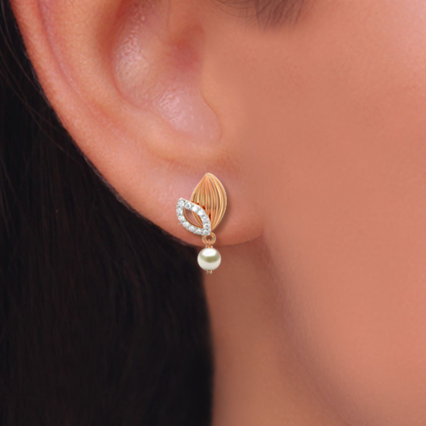 Overlay Leaflet Pearl Drop Earrings