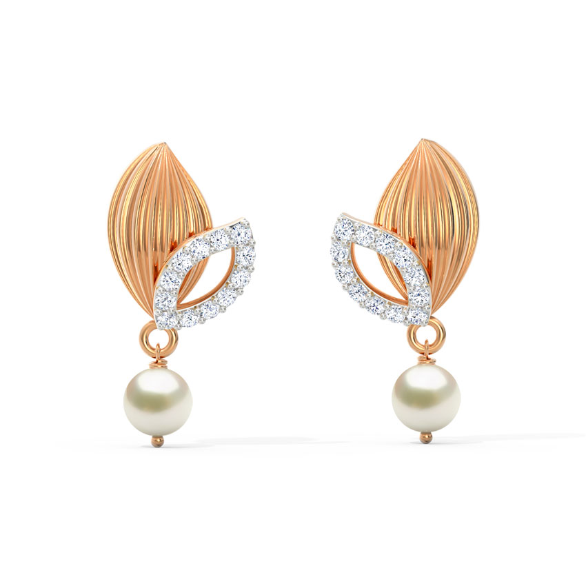 Overlay Leaflet Pearl Drop Earrings